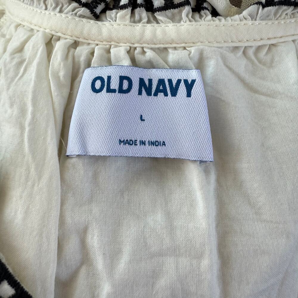 NWT Old Navy Women's Cream and Black Embroidered Mini Swing Dress Size L Cotton - Picture 5 of 7